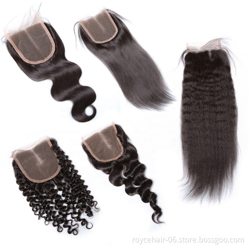 Royce Brazilian Virgin Hair 3 Ways  Part Swiss Lace  4x4 Human Hair Closure With Baby Hair